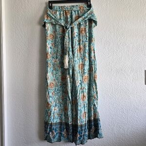Simplee Apparel Aqua Floral Wide Leg Palazzo Pants